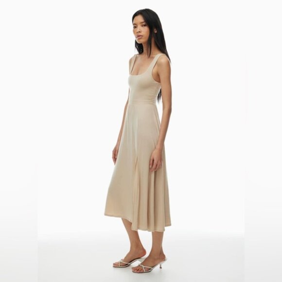 ARITZIA WILFRED Market Slit Dress Square neck Midi Tank jersey beige Size Small - Picture 3 of 15